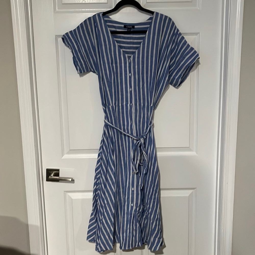 Women's Chaps Blue Striped Midi Dress Size XL